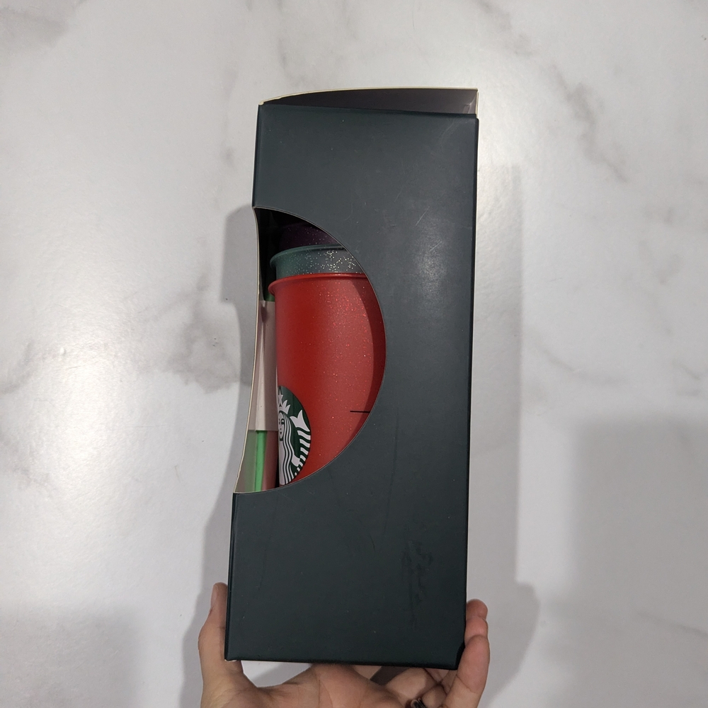 Starbucks Red Holiday Reusable Cold Cup with Gray Gift Box